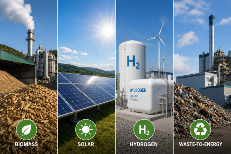 Comparing Renewable Energy Solutions: Biomass, Solar, Hydrogen, and Waste-to-Energy